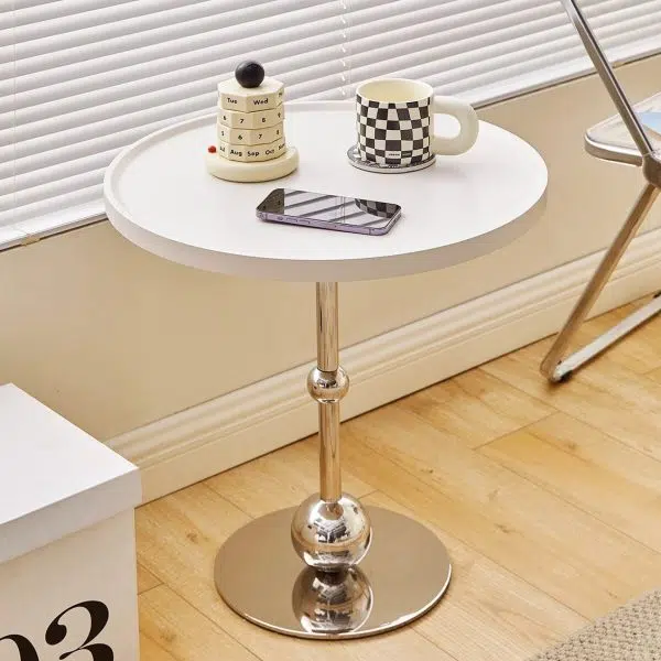 Contemporary Nordic Glass Round Top Stainless Steel End Table For Living Room - Image 2