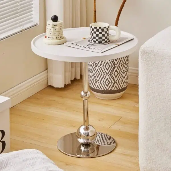 Contemporary Nordic Glass Round Top Stainless Steel End Table For Living Room - Image 9