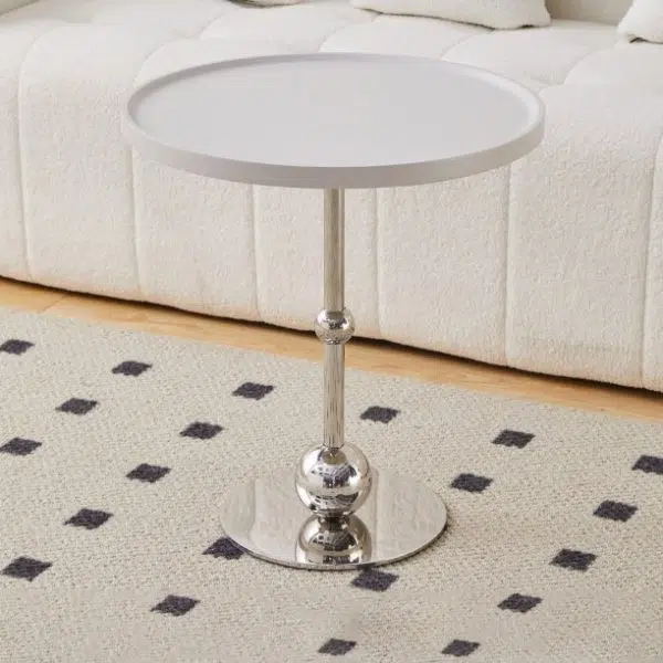 Contemporary Nordic Glass Round Top Stainless Steel End Table For Living Room - Image 7