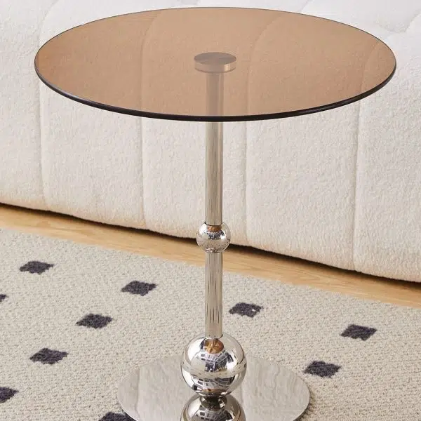 Contemporary Nordic Glass Round Top Stainless Steel End Table For Living Room - Image 4
