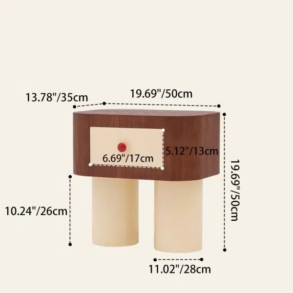 Contemporary Nordic Rounded Square MDF Top Solid Wood Base Nightstand 1-Drawer For Bedroom - Image 4