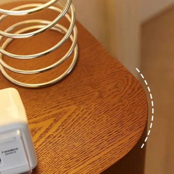 Contemporary Nordic Rounded Square MDF Top Solid Wood Base Nightstand 1-Drawer For Bedroom - Image 5