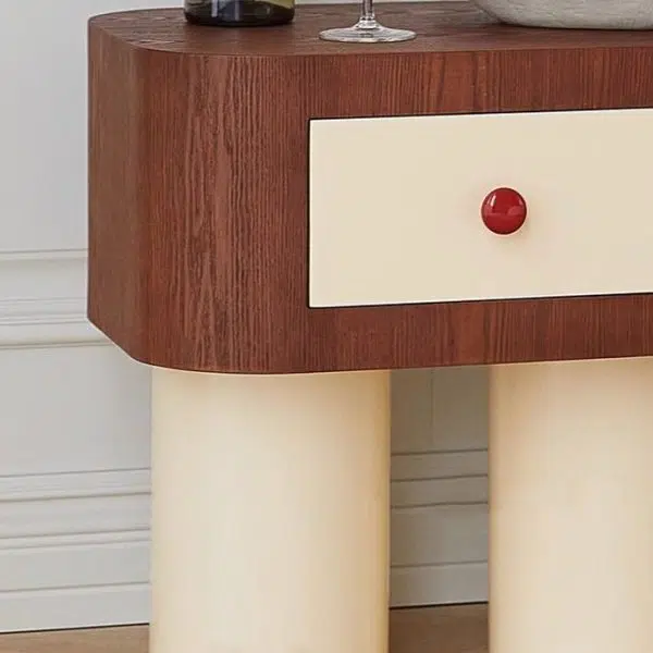 Contemporary Nordic Rounded Square MDF Top Solid Wood Base Nightstand 1-Drawer For Bedroom - Image 11