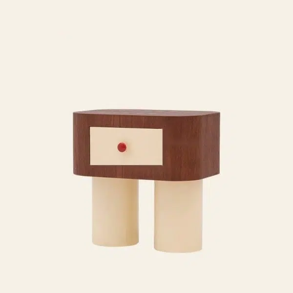 Contemporary Nordic Rounded Square MDF Top Solid Wood Base Nightstand 1-Drawer For Bedroom - Image 19