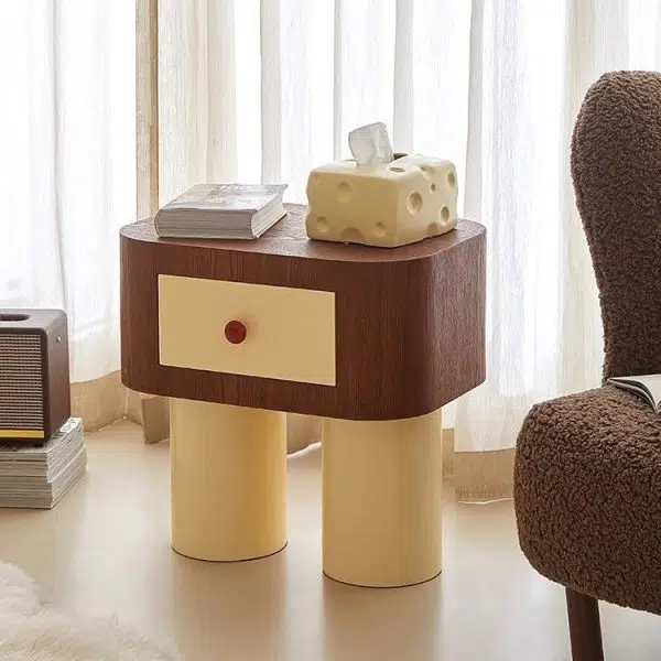 Contemporary Nordic Rounded Square MDF Top Solid Wood Base Nightstand 1-Drawer For Bedroom - Image 17