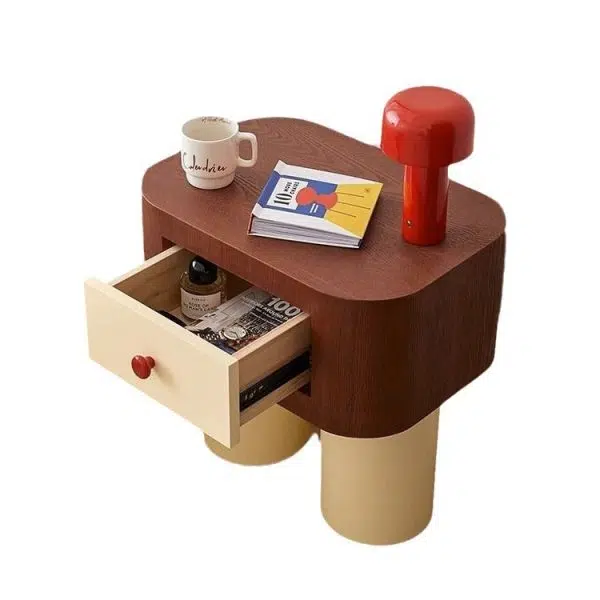 Contemporary Nordic Rounded Square MDF Top Solid Wood Base Nightstand 1-Drawer For Bedroom - Image 20