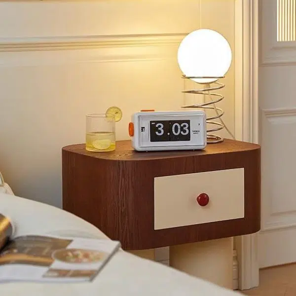 Contemporary Nordic Rounded Square MDF Top Solid Wood Base Nightstand 1-Drawer For Bedroom - Image 2