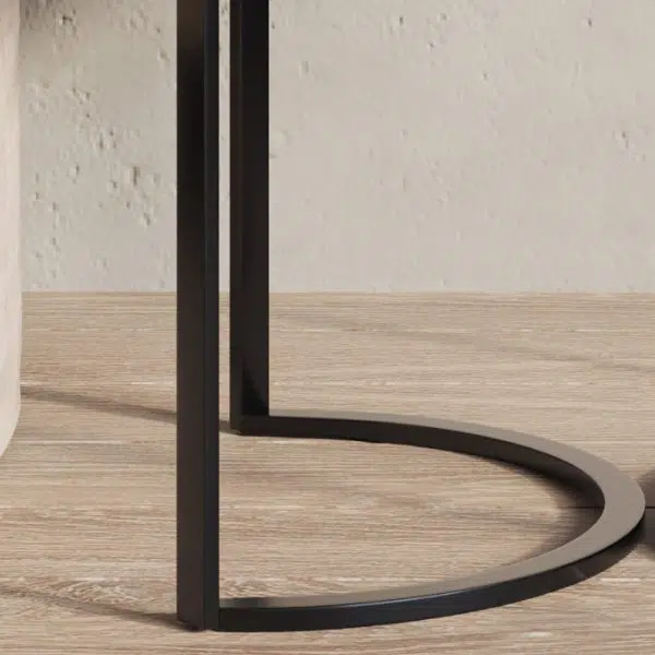 Contemporary Nordic Solid Wood Round Top Iron Nightstand 1-Drawer For Bedroom - Image 8