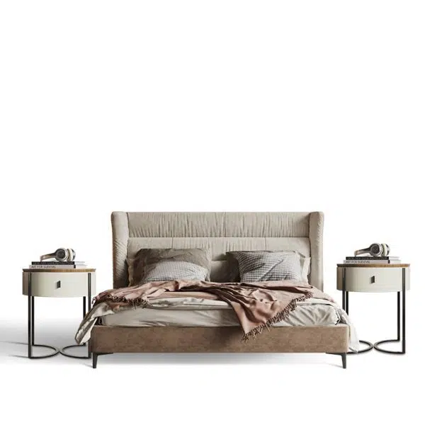 Contemporary Nordic Solid Wood Round Top Iron Nightstand 1-Drawer For Bedroom - Image 14