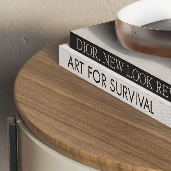 Contemporary Nordic Solid Wood Round Top Iron Nightstand 1-Drawer For Bedroom - Image 5