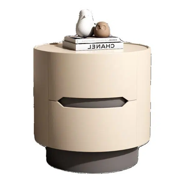 Contemporary Nordic Solid Wood Round Top Nightstand 2-Drawer Storage Cabinet For Bedroom - Image 11