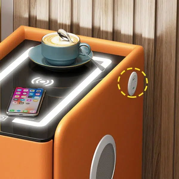 Contemporary Luxury Narrow Rectangular Glass Top Leather Veneered Multi-Functional Nightstand 2-Drawer For Bedroom - Image 6