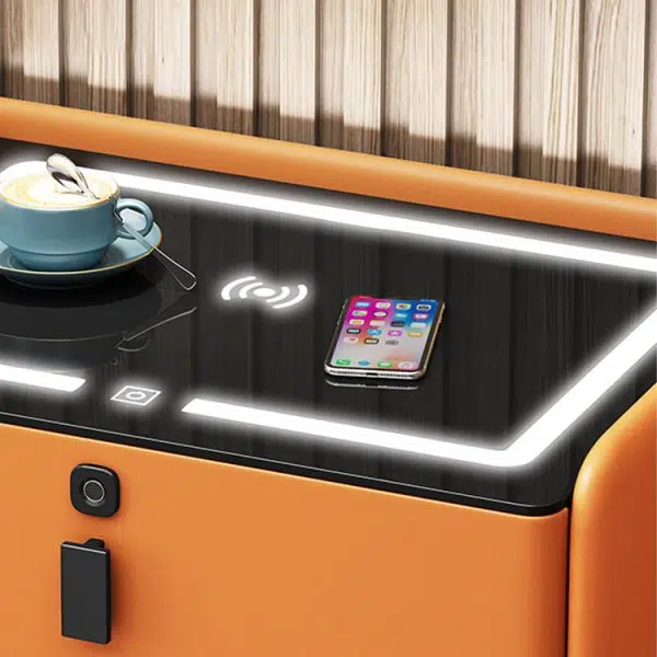 Contemporary Luxury Narrow Rectangular Glass Top Leather Veneered Multi-Functional Nightstand 2-Drawer For Bedroom - Image 4