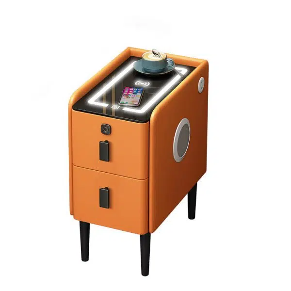 Contemporary Luxury Narrow Rectangular Glass Top Leather Veneered Multi-Functional Nightstand 2-Drawer For Bedroom - Image 12