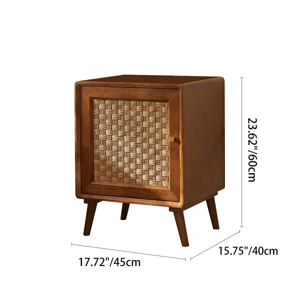 Contemporary Retro Cube Rattan Weaving Solid Wood Nightstand Storage Organizer 2-Cabinet For Bedroom - Image 4