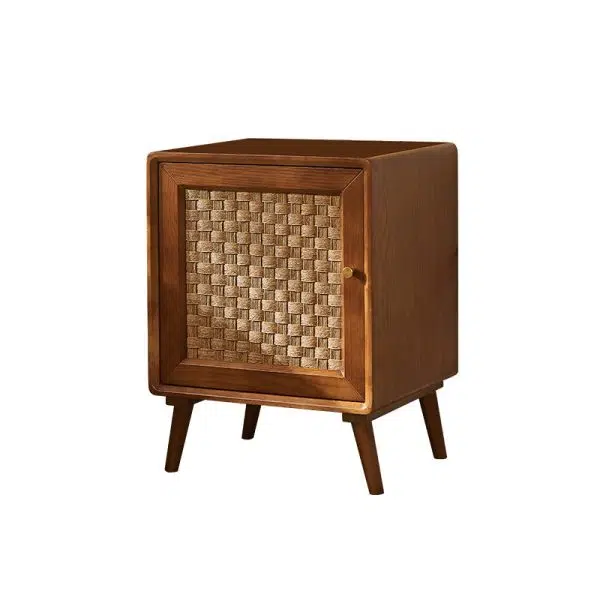 Contemporary Retro Cube Rattan Weaving Solid Wood Nightstand Storage Organizer 2-Cabinet For Bedroom - Image 22