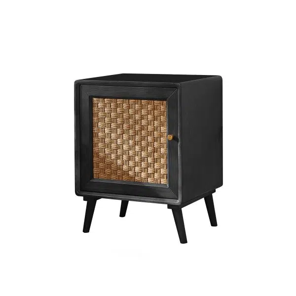 Contemporary Retro Cube Rattan Weaving Solid Wood Nightstand Storage Organizer 2-Cabinet For Bedroom - Image 18