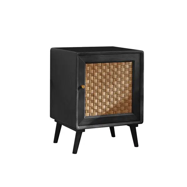 Contemporary Retro Cube Rattan Weaving Solid Wood Nightstand Storage Organizer 2-Cabinet For Bedroom - Image 19