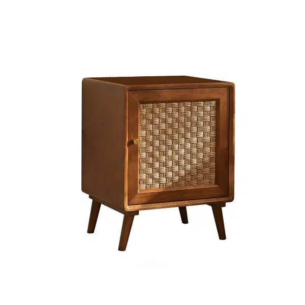 Contemporary Retro Cube Rattan Weaving Solid Wood Nightstand Storage Organizer 2-Cabinet For Bedroom - Image 21