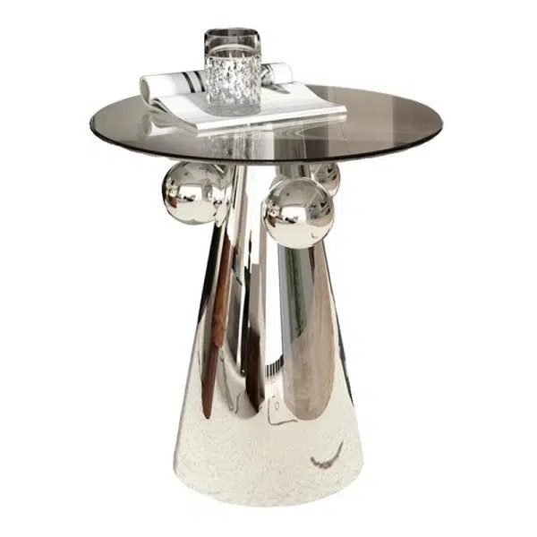 Contemporary Nordic Geometric Round Glass Top Stainless Steel End Table For Living Room - Image 11