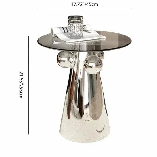 Contemporary Nordic Geometric Round Glass Top Stainless Steel End Table For Living Room - Image 3