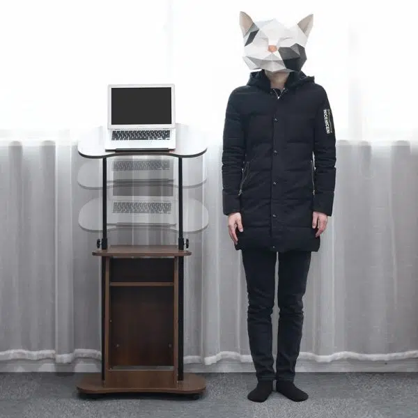 Modern Minimalist Curved Solid Wood Height Adjustable Computer Desk Mobile Standing Desk 2-Tier Storage Shelves For Home Office - Image 18