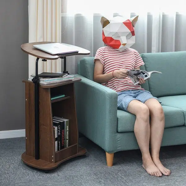 Modern Minimalist Curved Solid Wood Height Adjustable Computer Desk Mobile Standing Desk 2-Tier Storage Shelves For Home Office - Image 19