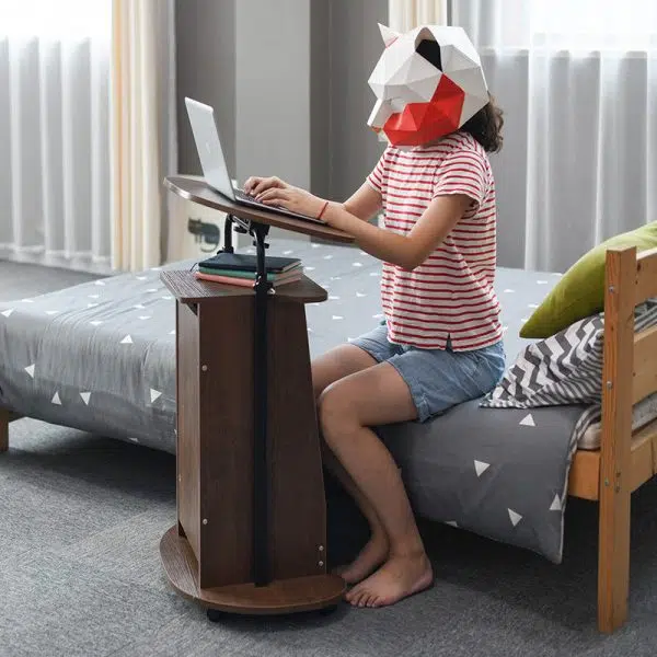 Modern Minimalist Curved Solid Wood Height Adjustable Computer Desk Mobile Standing Desk 2-Tier Storage Shelves For Home Office - Image 21