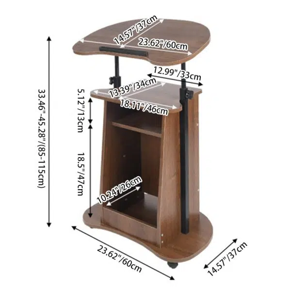 Modern Minimalist Curved Solid Wood Height Adjustable Computer Desk Mobile Standing Desk 2-Tier Storage Shelves For Home Office - Image 4