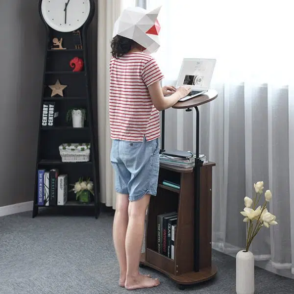 Modern Minimalist Curved Solid Wood Height Adjustable Computer Desk Mobile Standing Desk 2-Tier Storage Shelves For Home Office - Image 11