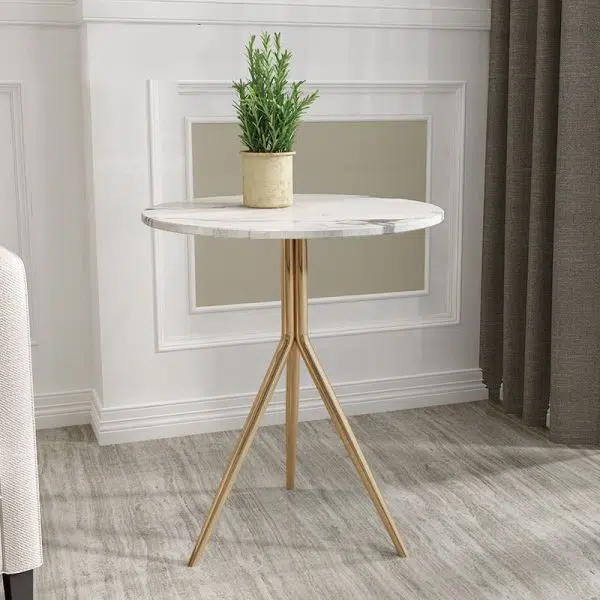 Contemporary Luxury Marble Round Top Metal Base End Table For Living Room - Image 2