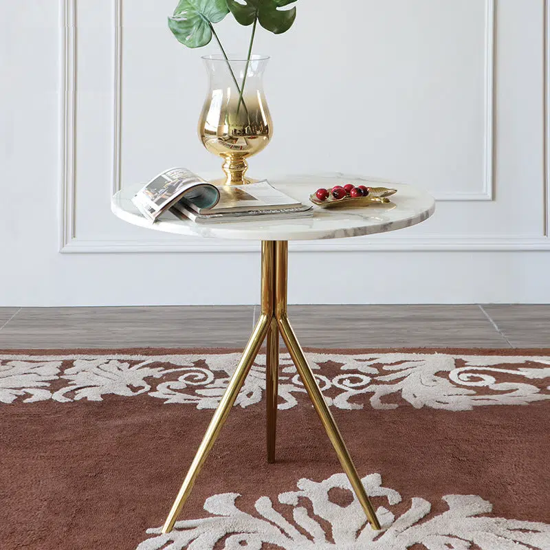 DFM-Table-FL04432-15.jpg Contemporary Luxury Marble Round Top Metal Base End Table For Living Room - Image 1