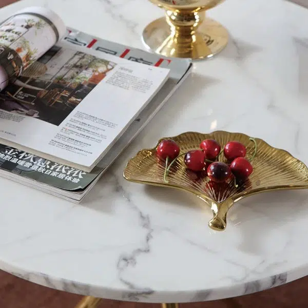 Contemporary Luxury Marble Round Top Metal Base End Table For Living Room - Image 6