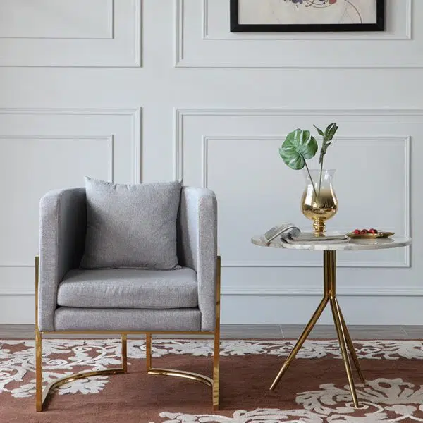 Contemporary Luxury Marble Round Top Metal Base End Table For Living Room - Image 11