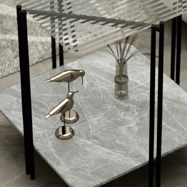 Contemporary Luxury Stone Panel Square Top Metal End Table 2-Tier Storage Shelves For Living Room - Image 6