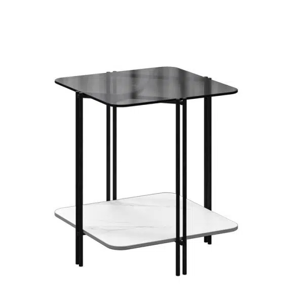 Contemporary Luxury Stone Panel Square Top Metal End Table 2-Tier Storage Shelves For Living Room - Image 8