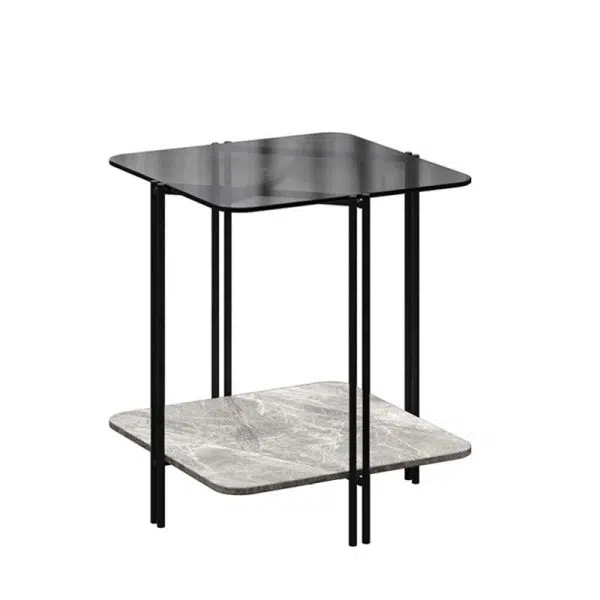 Contemporary Luxury Stone Panel Square Top Metal End Table 2-Tier Storage Shelves For Living Room - Image 9