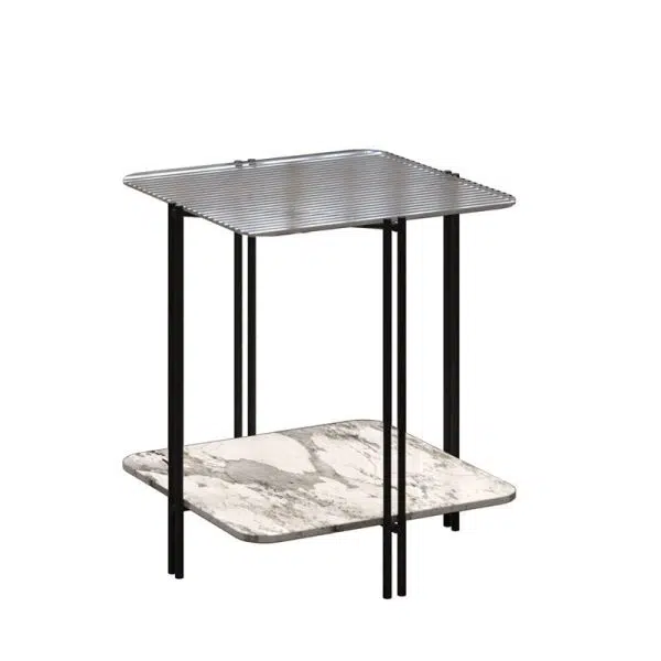 Contemporary Luxury Stone Panel Square Top Metal End Table 2-Tier Storage Shelves For Living Room - Image 10