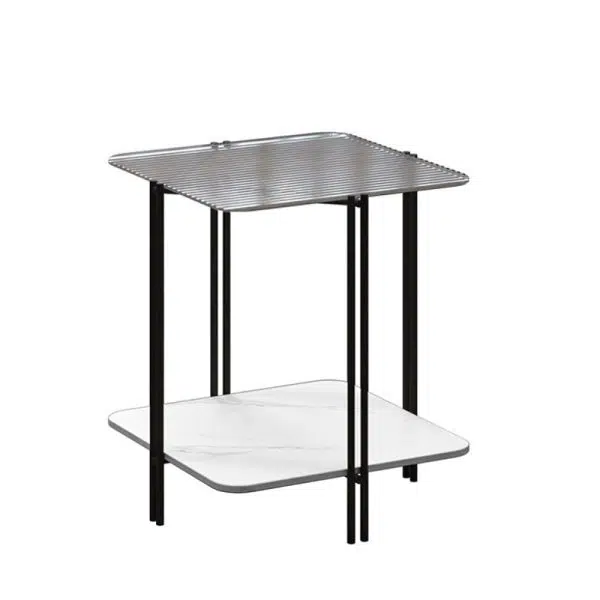 Contemporary Luxury Stone Panel Square Top Metal End Table 2-Tier Storage Shelves For Living Room - Image 11