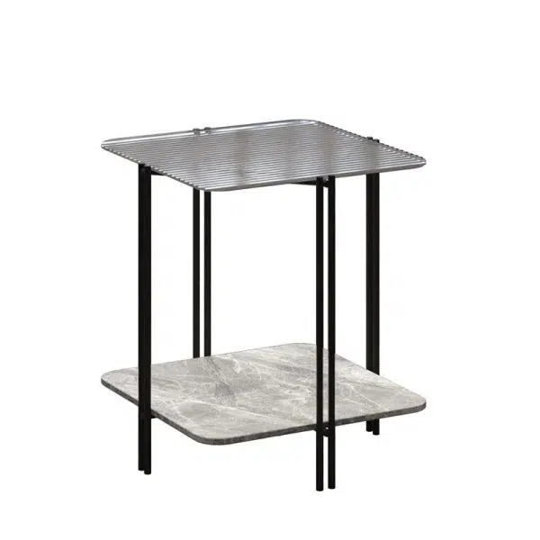 Contemporary Luxury Stone Panel Square Top Metal End Table 2-Tier Storage Shelves For Living Room - Image 12