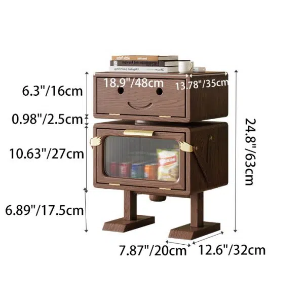 Contemporary Creative Robot Solid Wood Nightstand 2 Storage Cabinets For Bedroom - Image 4