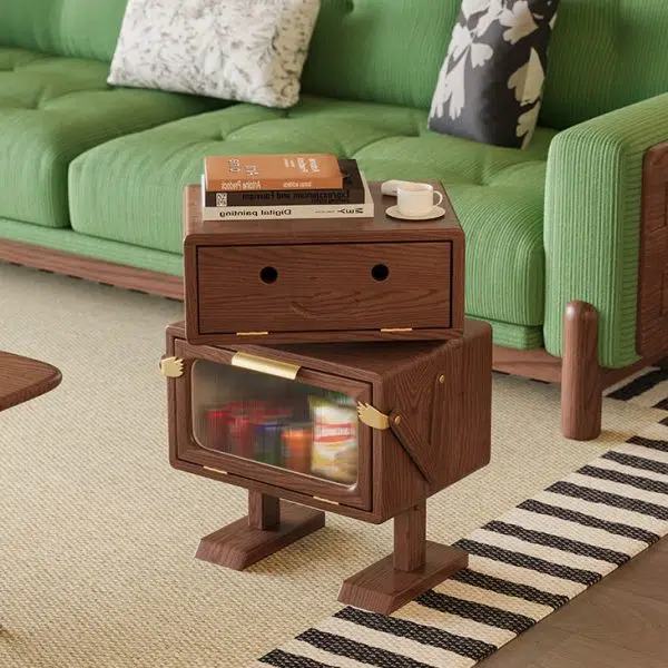 Contemporary Creative Robot Solid Wood Nightstand 2 Storage Cabinets For Bedroom - Image 14