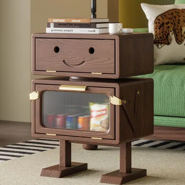 Contemporary Creative Robot Solid Wood Nightstand 2 Storage Cabinets For Bedroom - Image 10