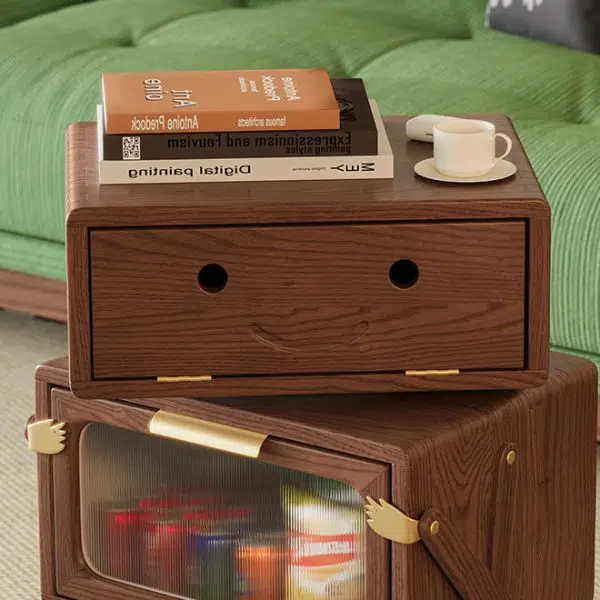 Contemporary Creative Robot Solid Wood Nightstand 2 Storage Cabinets For Bedroom - Image 8