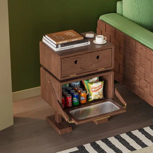 Contemporary Creative Robot Solid Wood Nightstand 2 Storage Cabinets For Bedroom - Image 17