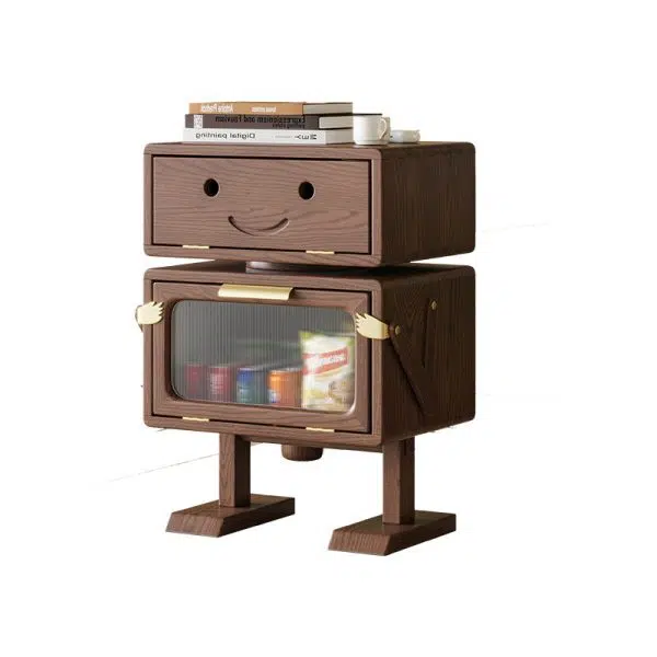 Contemporary Creative Robot Solid Wood Nightstand 2 Storage Cabinets For Bedroom - Image 18