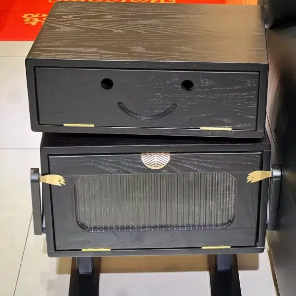 Contemporary Creative Robot Solid Wood Nightstand 2 Storage Cabinets For Bedroom - Image 5