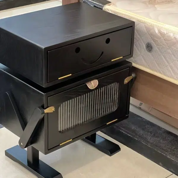 Contemporary Creative Robot Solid Wood Nightstand 2 Storage Cabinets For Bedroom - Image 6