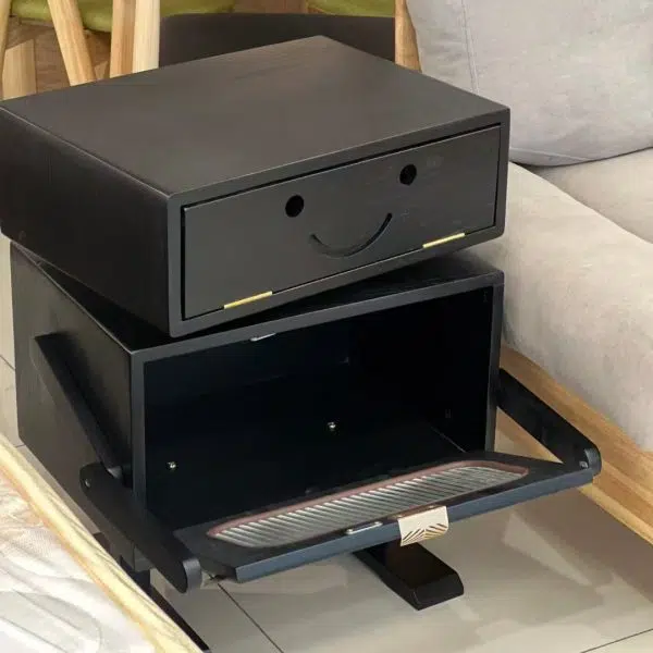 Contemporary Creative Robot Solid Wood Nightstand 2 Storage Cabinets For Bedroom - Image 7