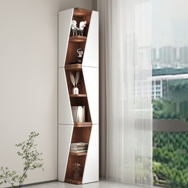 Modern Minimalist Triangle Solid Wood Compact Corner Bookcase 2/4/6-Tier Storage Rack For Home Office - Image 19